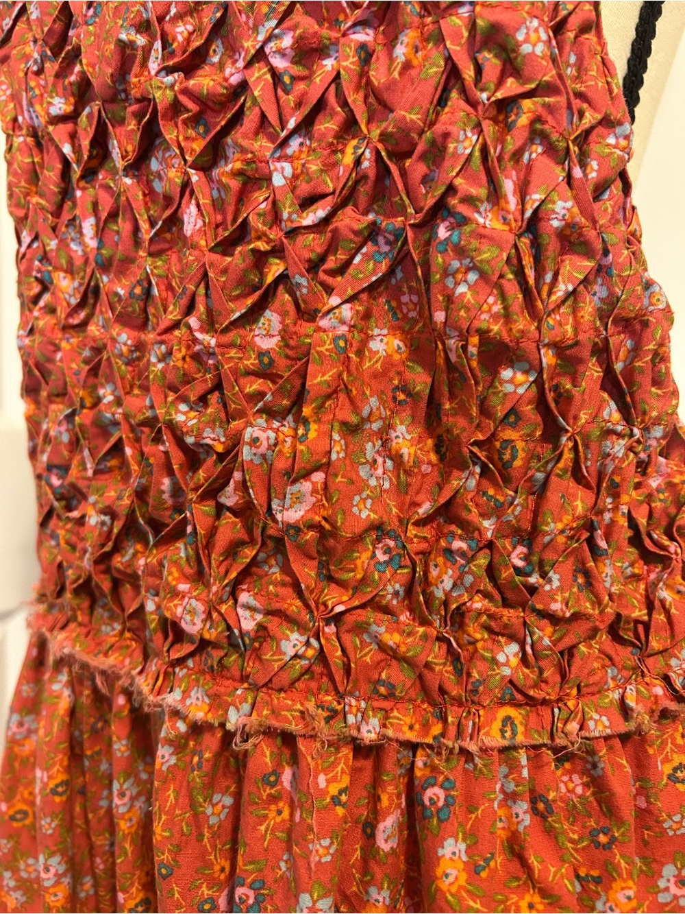 Free People Petunia Mini Dress in Poppy Combo Sz M Summer Boho Cotton Smocked - Picture 5 of 12